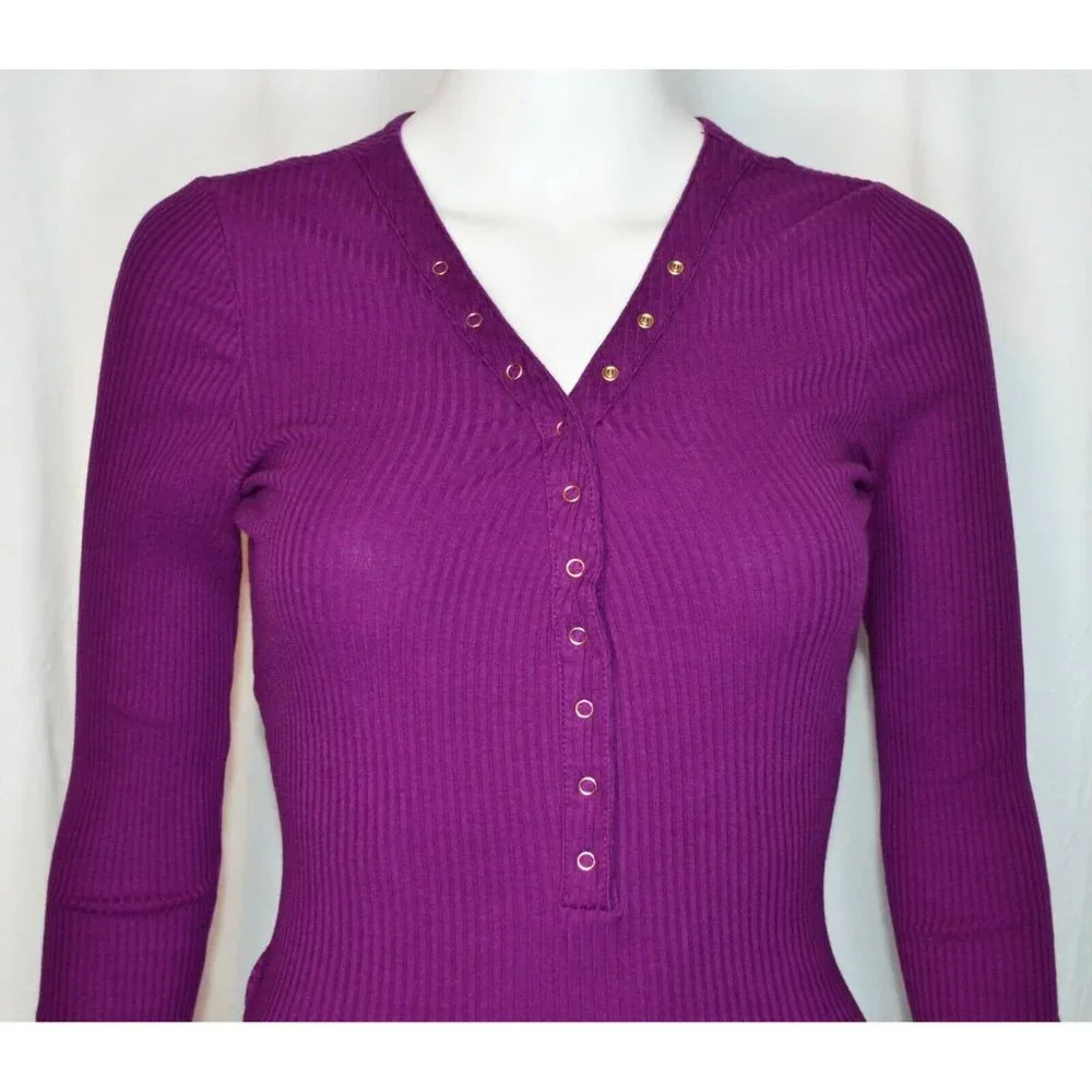 Bebe Bodycon Ribbed Cutout Back Long Sleeve Dress Purple Size S/P